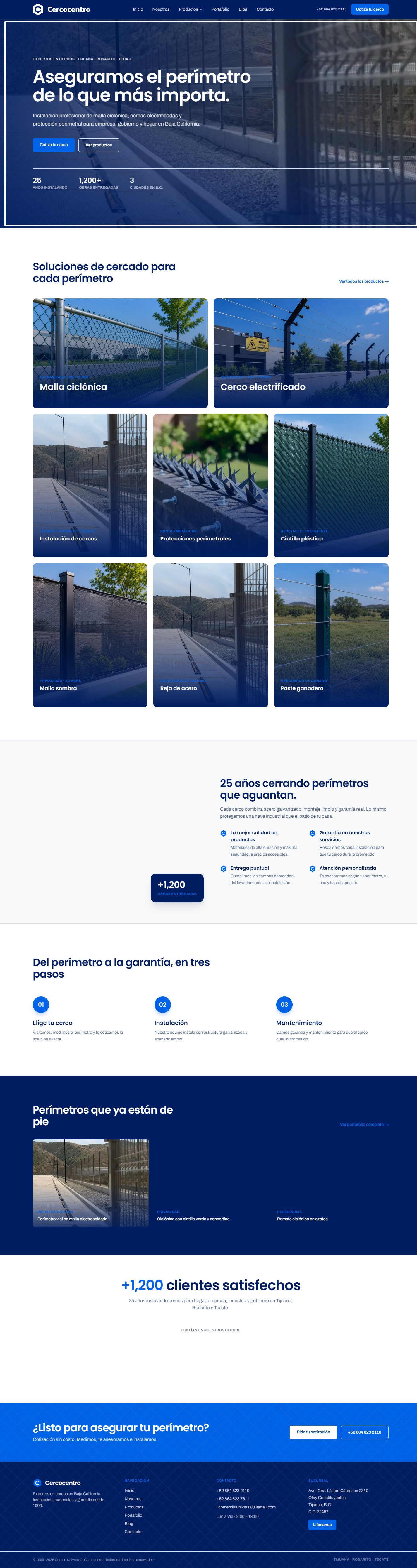 Página de inicio completa del nuevo sitio de Cercos Universal