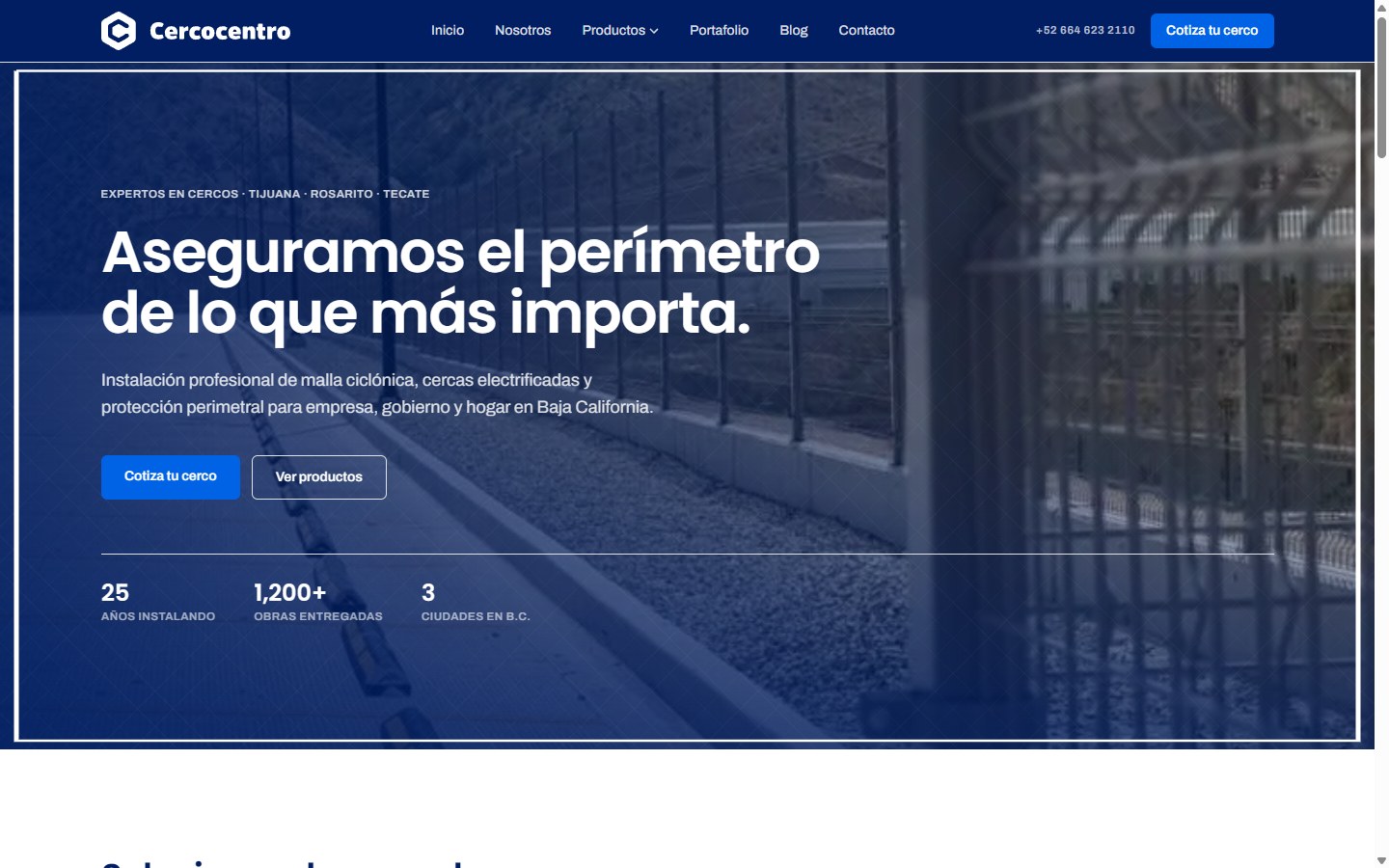 Nuevo sitio de Cercos Universal en Next.js con identidad Cercocentro azul